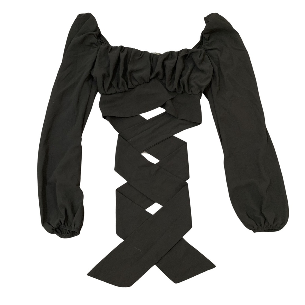 Tie Back Gathered Blouse M Boutique Crop Top Shirt